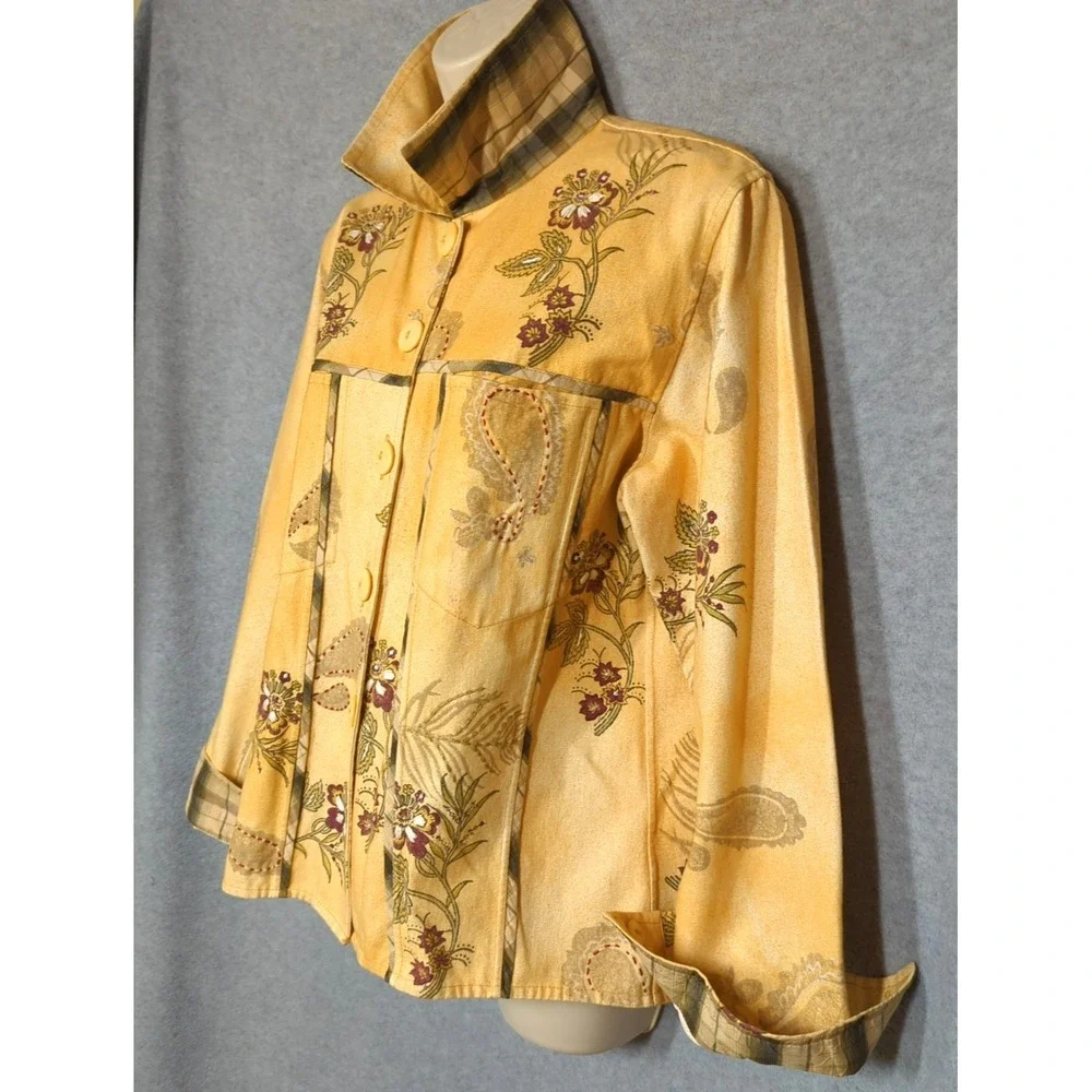 Vtg Flashback Jacket M Paisley Floral Plaid Embroidered Southwest Boho Festival